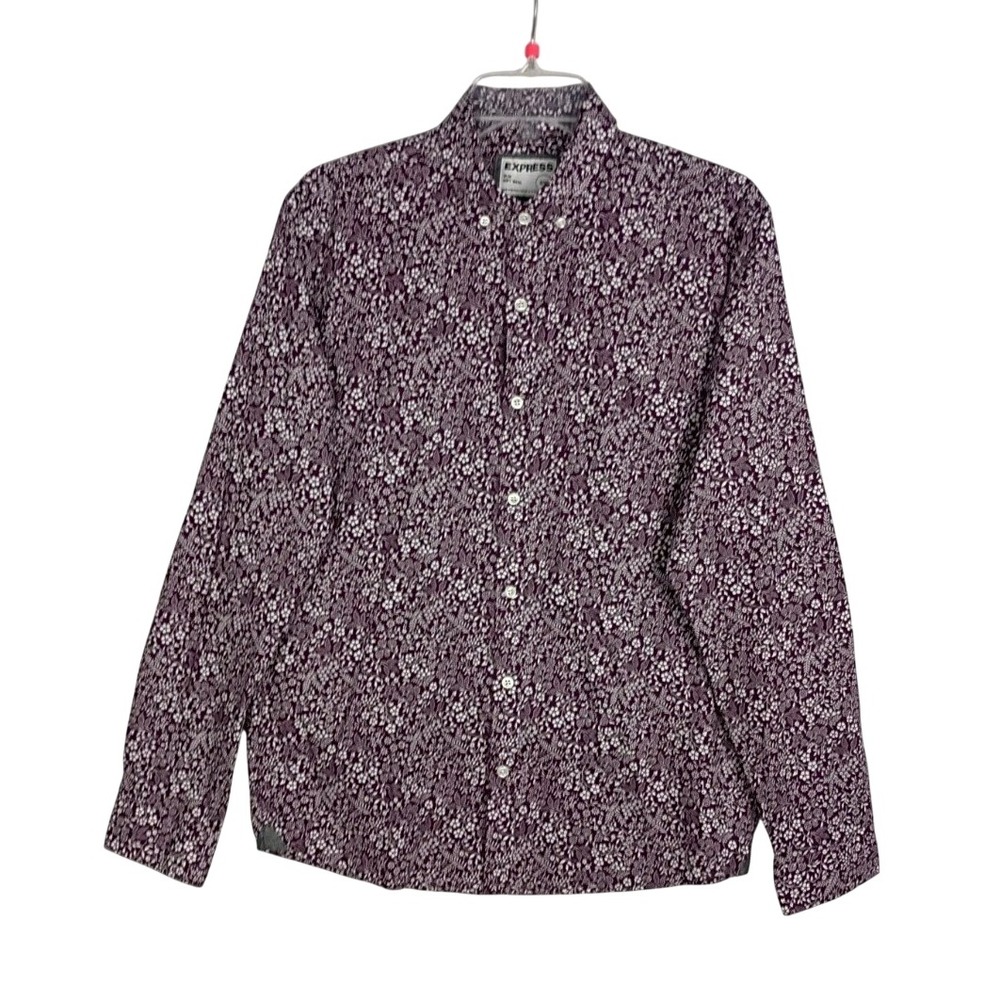 Express Burgundy Floral Men's Long Sleeve Shirt Size M NWT Button Down